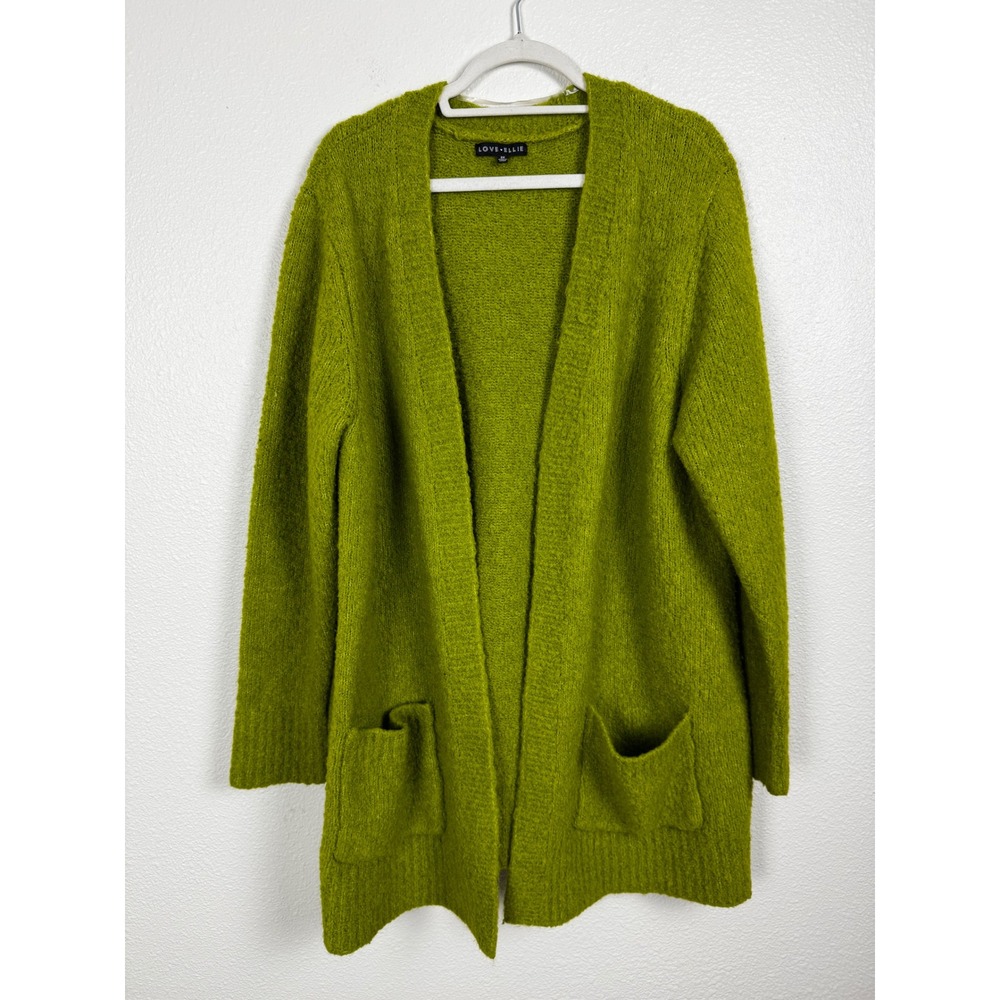 Love Ellie Cardigan Womens 2X Green Open Front Cozy Fuzzy Knit Longline Sweater